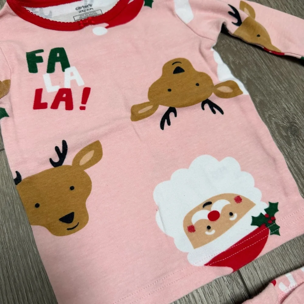 CARTERS 2PC CHRISTMAS SNUG FIT LONG SLEEVE AND PANTS PJ SET SANTA PINK 2T